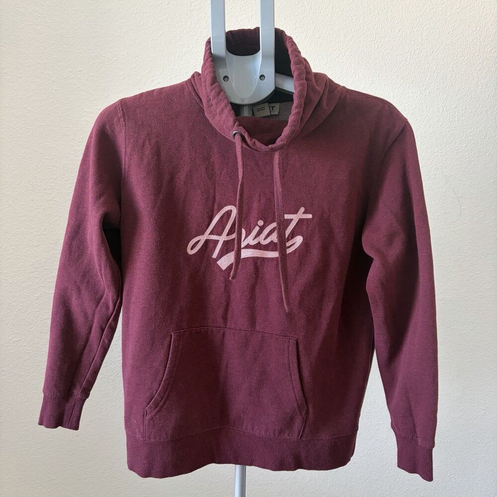 Ariat‎ REAL Sweatshirt Womens MED Burgundy Funnel Neck Pullover Kangaroo Pocket